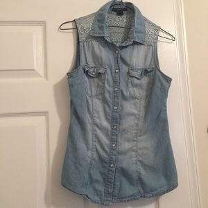 Embroidered Chambray Button Up Forever 21